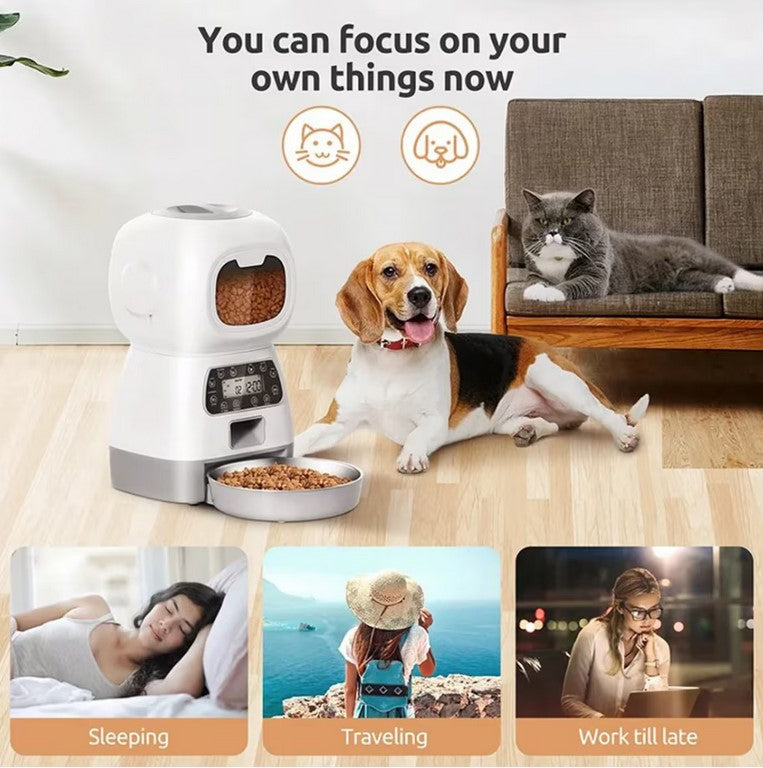 Dozator smart automat pentru hrana animale, Zola®,Inregistrare vocala, bol de mancare inclus, alimentare priza si baterii, capacitate 3.5 l, pana la 4 mese/ zi, 17x16x32 cm, alb Dozator smart automat pentru hrana animale, Zola®,Inregistrare vocala, bol de mancare inclus, alimentare priza si baterii, capacitate 3.5 l, pana la 4 mese/ zi, 17x16x32 cm, alb